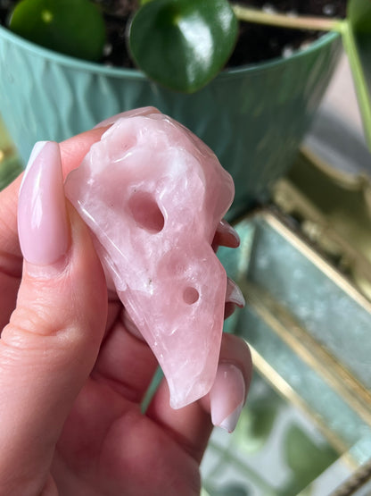 Rose Quartz Bird Skull